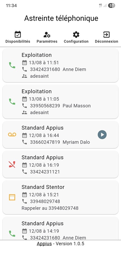 Application mobile - historique des appels reçus